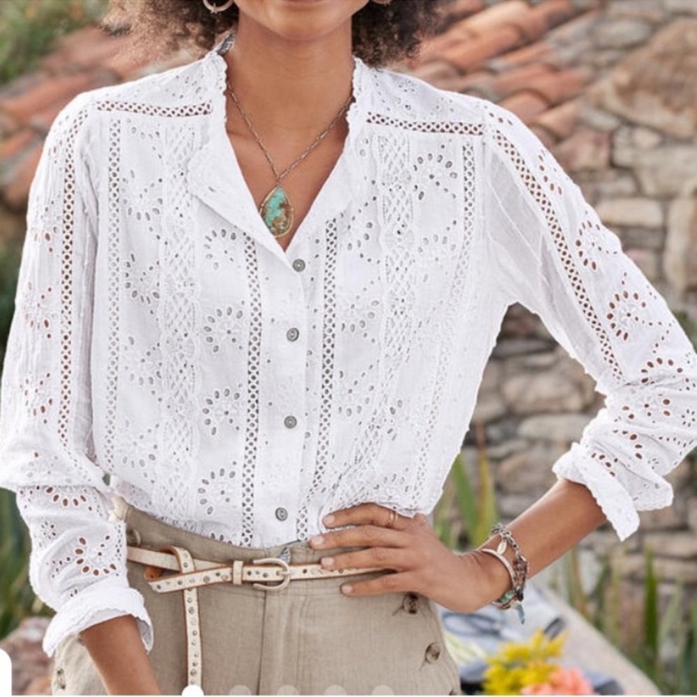 Sundance Marion Eyelet Shirt Button Down Embroidered Size Small‎